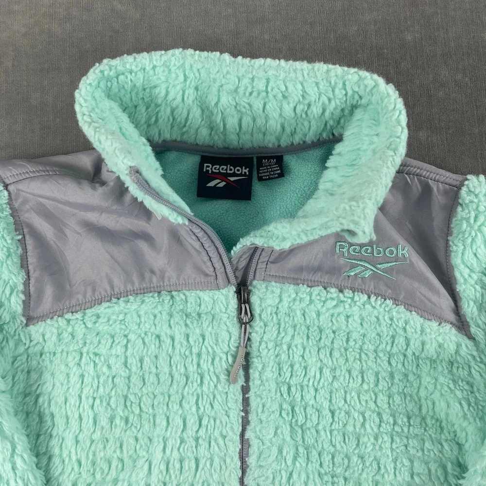 Reebok Youth M 10/12 Mint Green Full Zip Fleece Jacket High Pile Sherpa